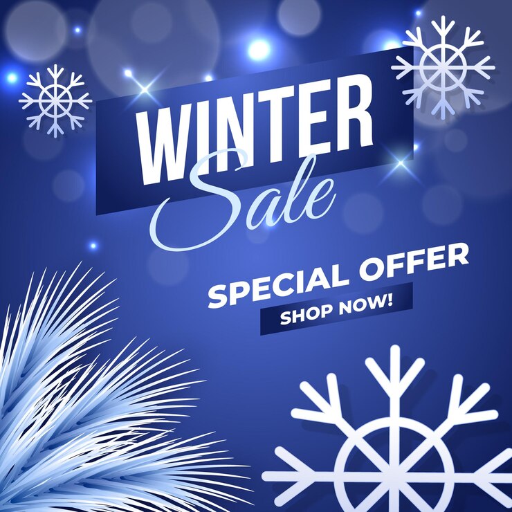 a sign that says winter sale is on the blue background
