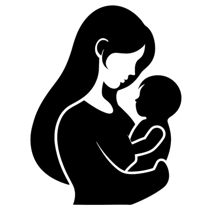 a silhouette of a mother and baby with a black silhouette