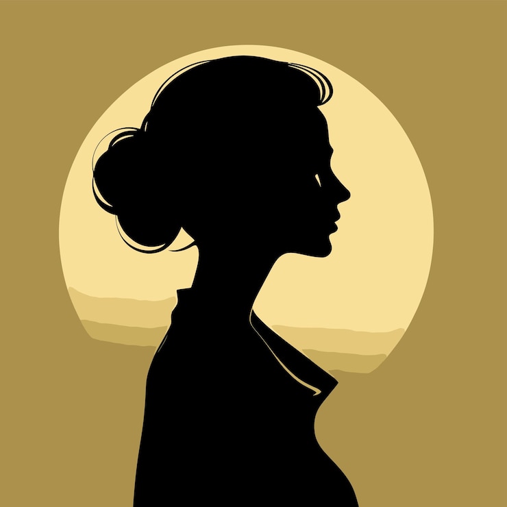 Vector a silhouette of a woman in front of a moon