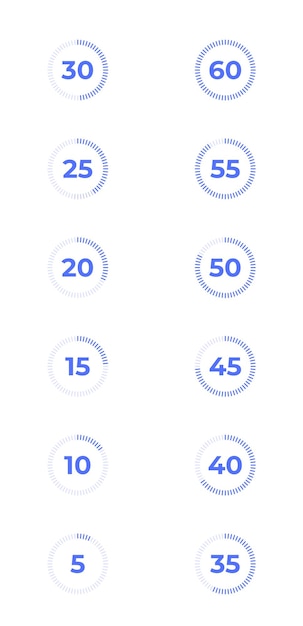 A simple digital stopwatch icon from one hour to 5 minutes