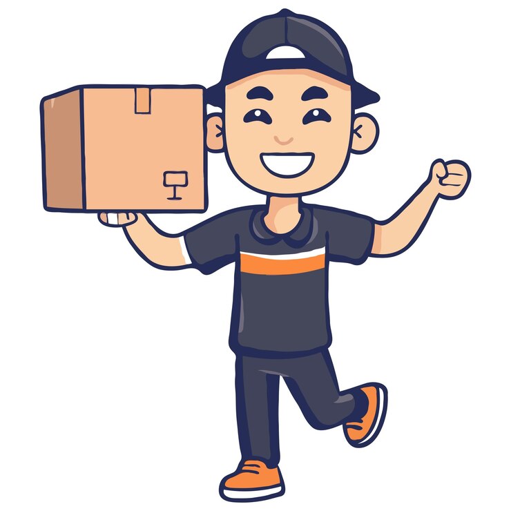 Vector a simple illustration of an asian delivery man holding up the box cartoon style
