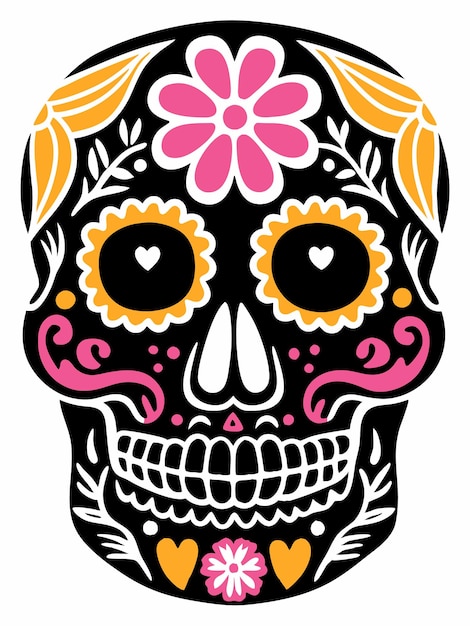 a skull with flowers and a heart on it