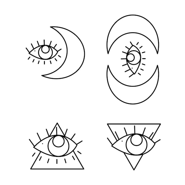 A small set of the allseeing eye the sign of the Masons and the crescent Doodle vector illustration clipart