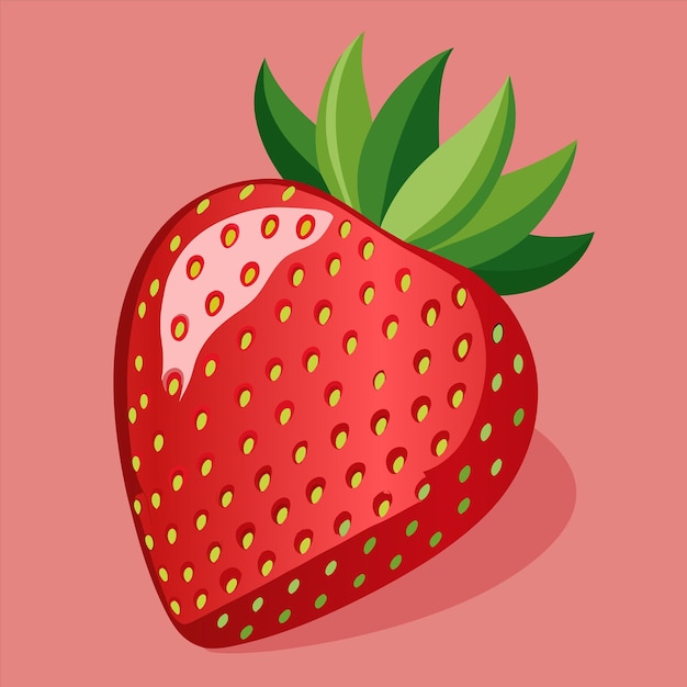 a strawberry with green leaves and a red background with a picture of a strawberry on it
