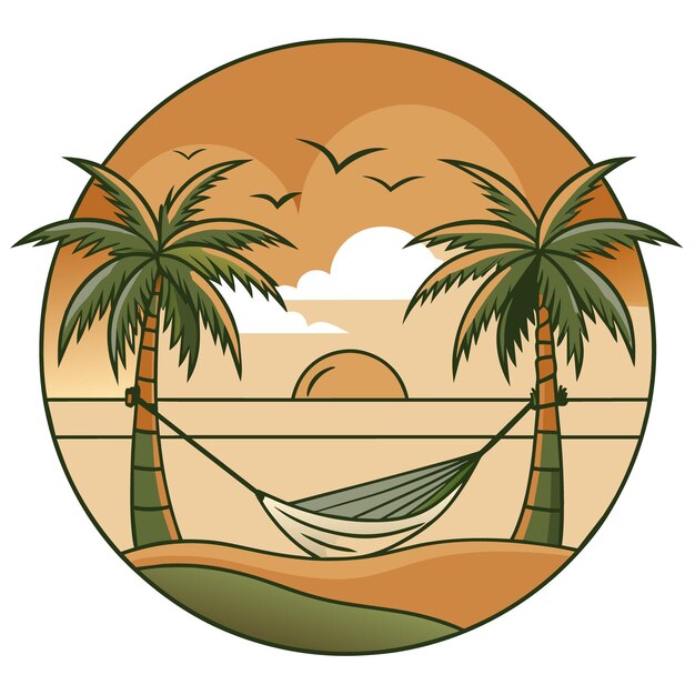 a sun and palm trees are framed in a circle