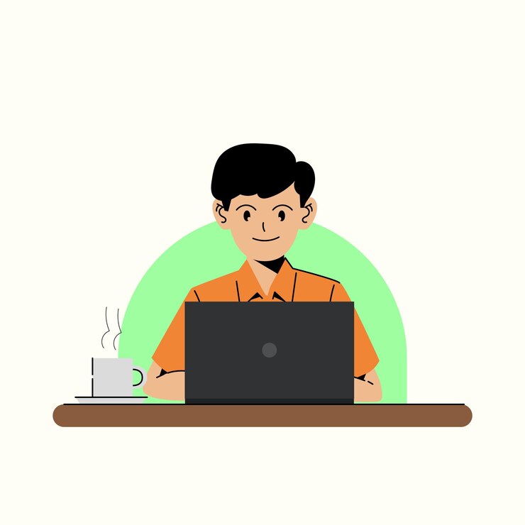 Vector a teacher doing his job in his laptop