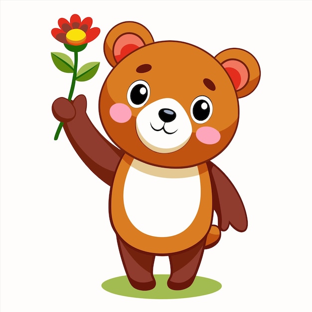 a teddy bear holding a flower and a white background