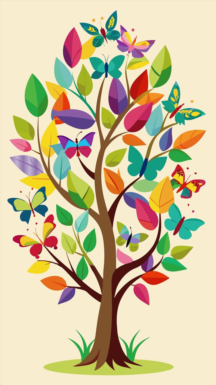 Vector a tree with butterflies and butterflies