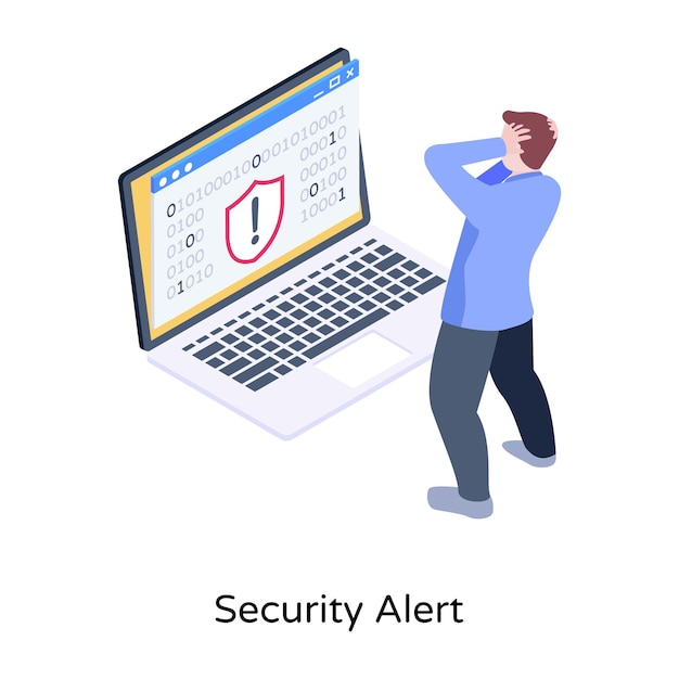 A trendy isometric illustration of security alert