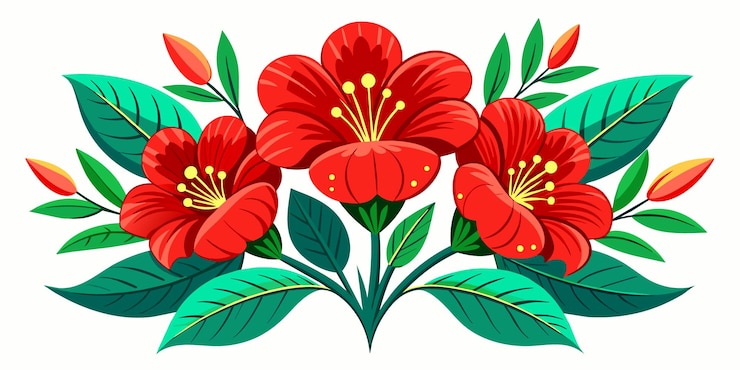 Vector a vector illustration of vibrant red blooms amidst lush green foliage