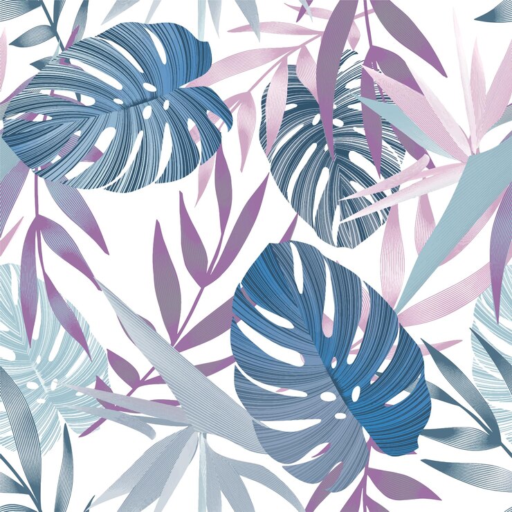 Vector a vibrant tropical leaf pattern in shades of blue and purple