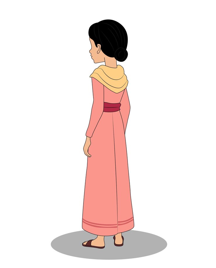 Vector a village teen girl back three quarter pose cartoon character design