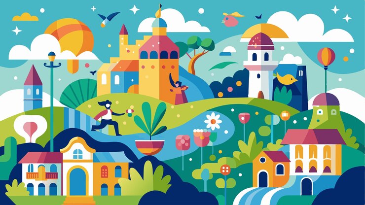 Vector a whimsical and imaginative mural showcasing the creativity and imagination of local residents