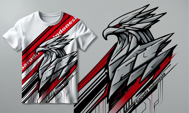 Vector a white t shirt with a red and white design on it desain baju spesial agustusan garuda indonesia