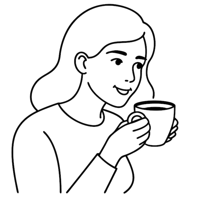 a woman holding a cup of coffee with a smile on her face