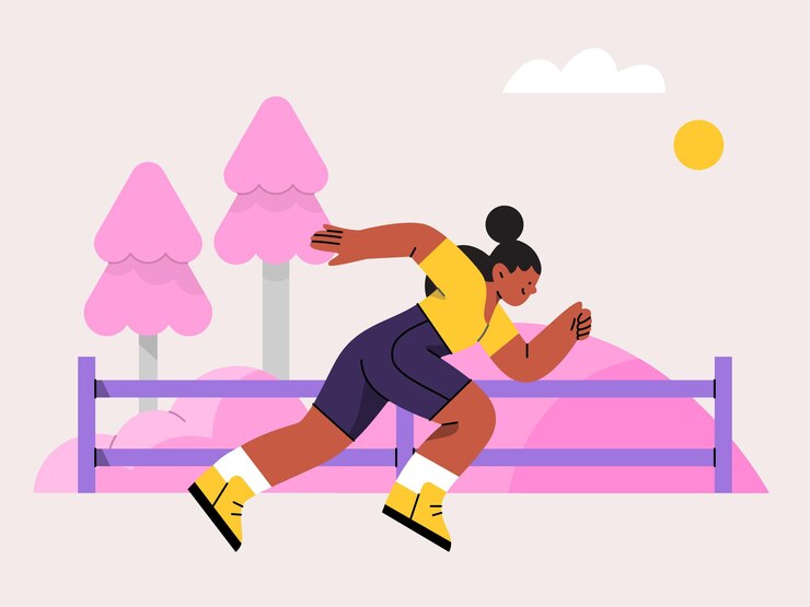 a woman riding a bike with a rainbow in the background
