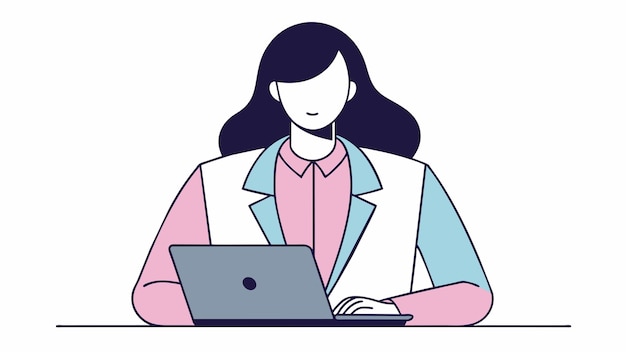 a woman sits at a desk with a laptop and a laptop
