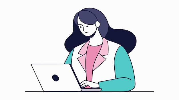 a woman sits at a desk with a laptop and the word  im working on it
