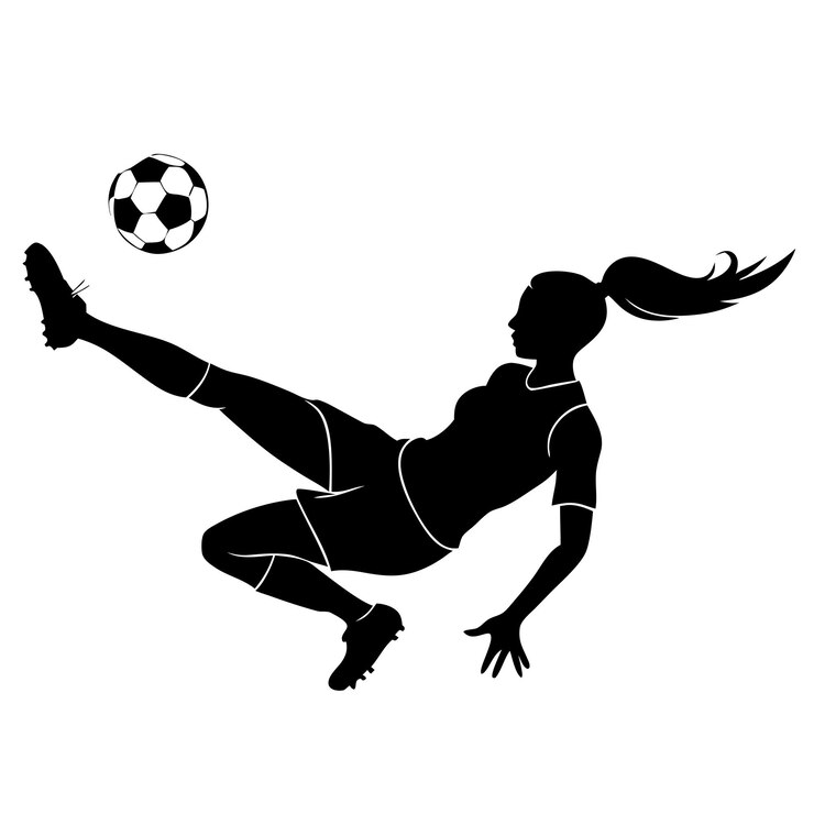 a woman soccer player in various kicking poses black color silhouette isolated white background 10