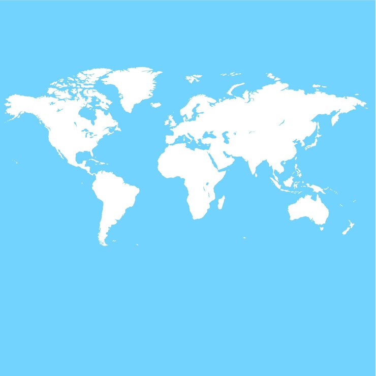 Vector a world map with a blue background and a white world map