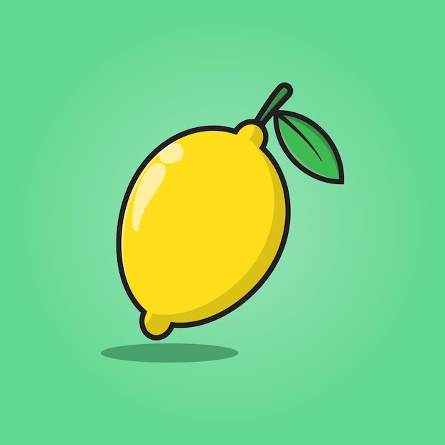 A yellow lemon with a green leaf