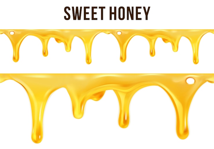 Vector a yellow liquid with the words sweet honey on it