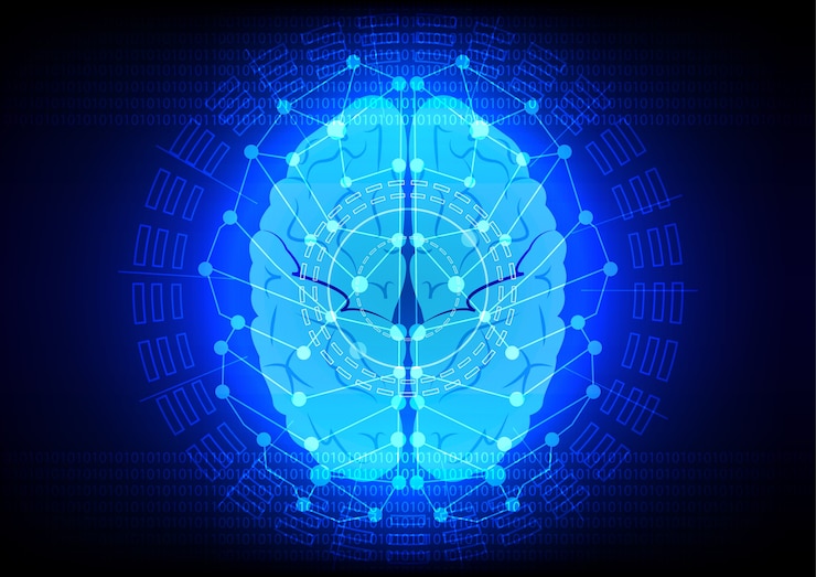 Vector abstrack brain digital technology on blue backgrond