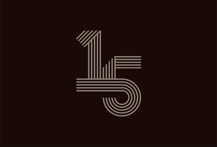 Vector abstract 15 number logo gold 15 number monogram line style usable for anniversary and business logos