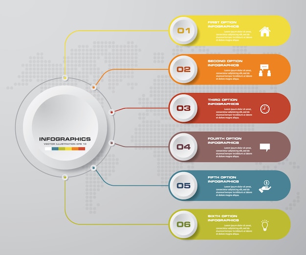 Abstract 6 steps chart infographics elements.
