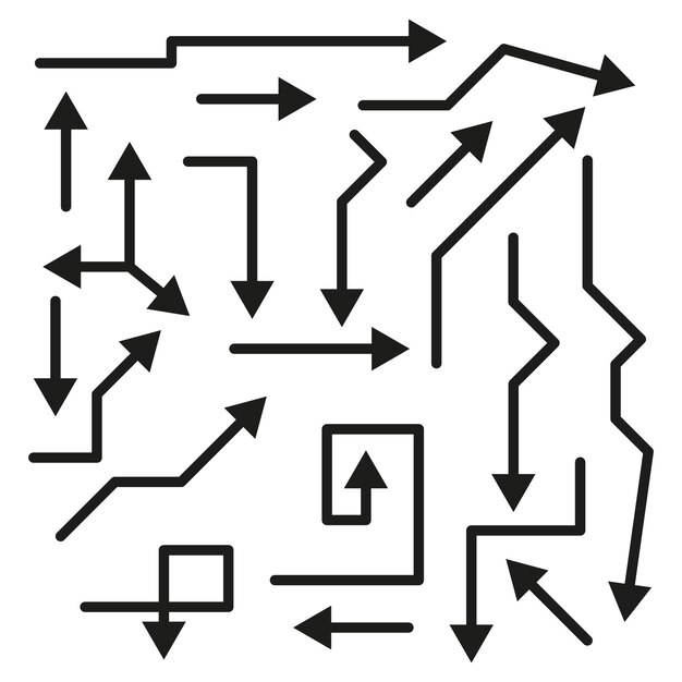 Abstract arrow pattern Directional symbols in random layout Black vector illustration