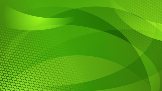 Abstract background of curved lines curves and halftone dots in green colors