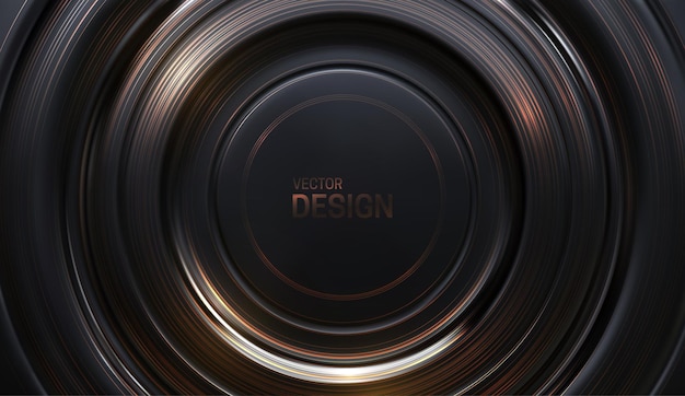 abstract background with black concentric surface and golden brushed effect
