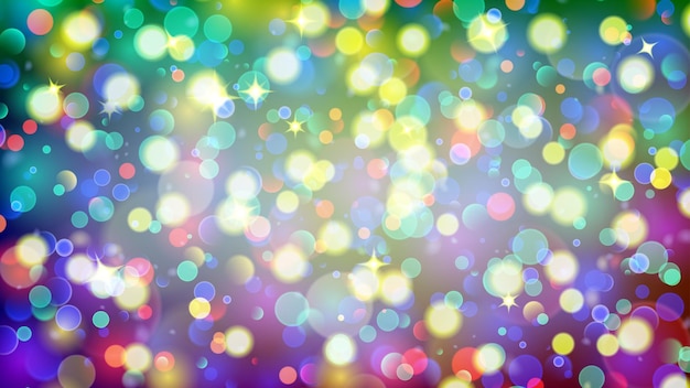 Abstract background with bokeh effect. Blurred defocused multicolored lights. Colored bokeh lights with sparkles.