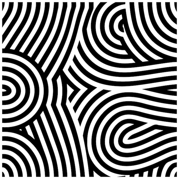 Abstract Black and White Geometric Pattern with Lines and Curves