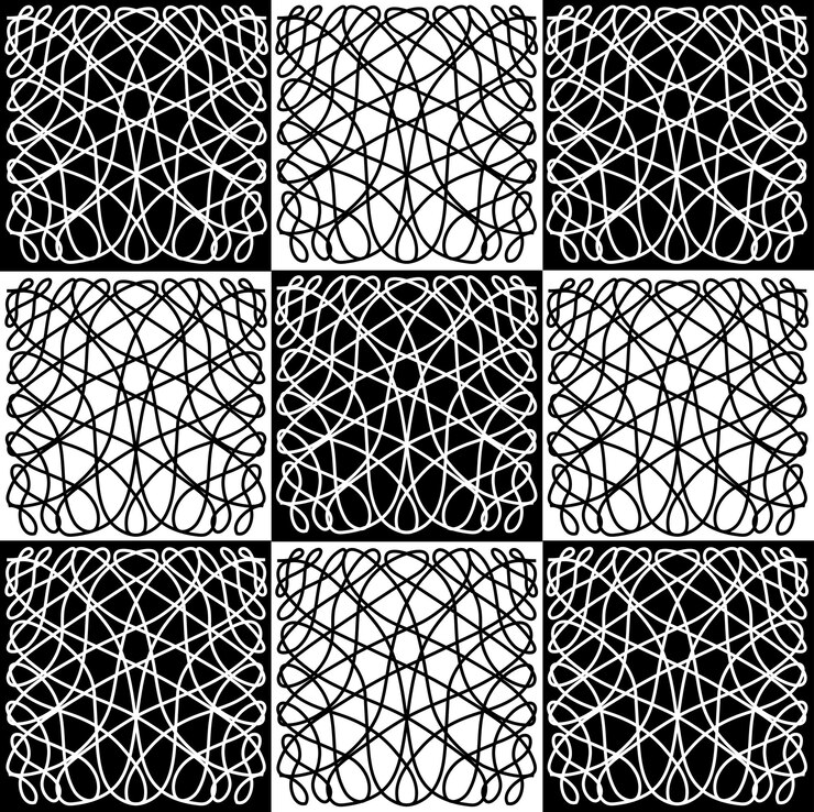 Vector abstract black and white monochrome pattern geometry calligraphy