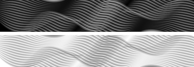 Abstract black and white wavy banners