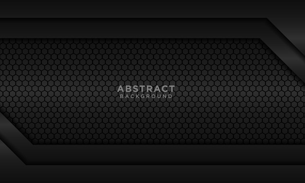 abstract black background with dark overlap layers and hexagon