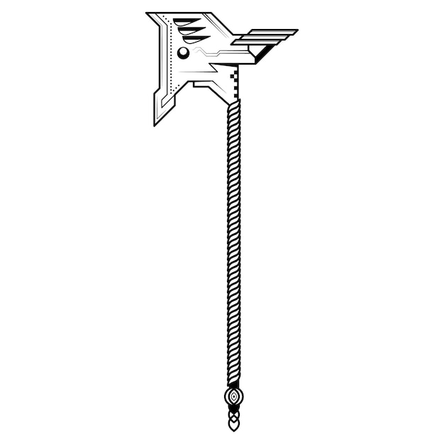 abstract black simple line metal battleaxe blade weapon doodle outline element vector design style
