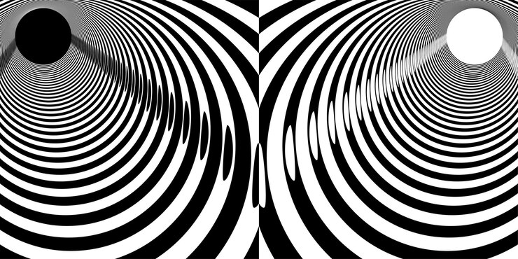 Vector abstract black white tunnel round wormhole path into unknown scientific research and travel vector