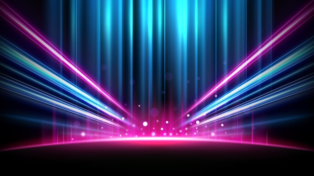 abstract blue and pink light rays effect with sparks perspective speed lights background vector illustration