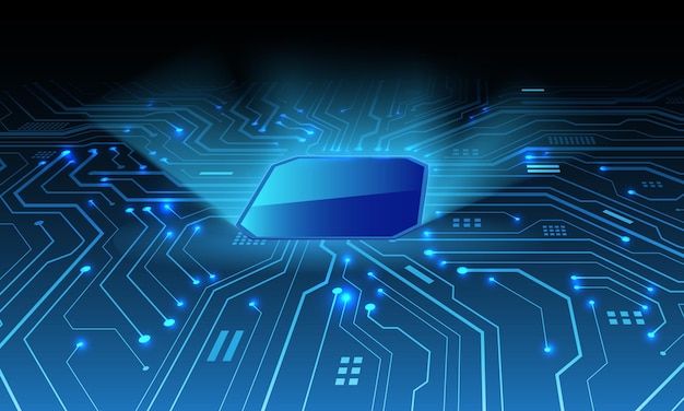 abstract blue circuit board technology connected lines electronics elements computer motherboard chip processor semiconductor digital background vector