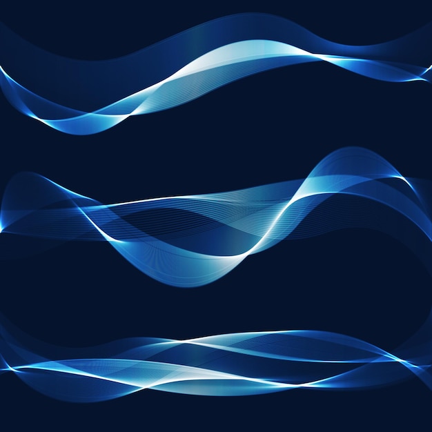 Abstract blue smooth wave vector set curve flow blue smoke motion illustration graphic clouds