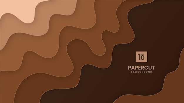Abstract brown and beige paper cut wavy shapes layers with black background