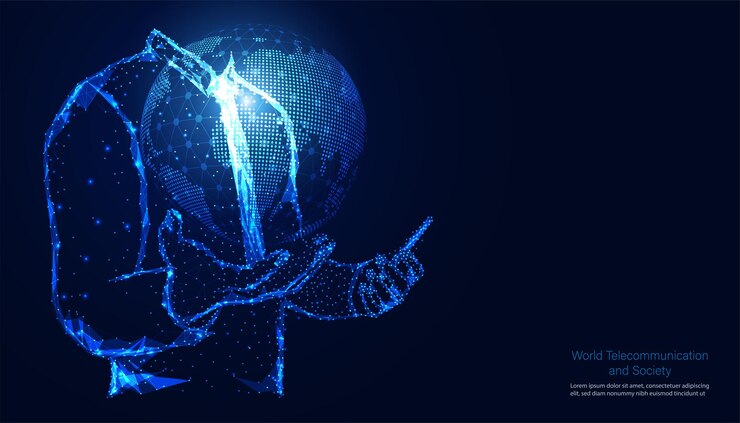 Abstract Businessman Polygon and the World Concept World Telecommunication and Society Day May 17