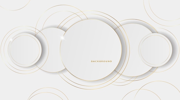 Abstract circle papercut layer white background with gold line effect