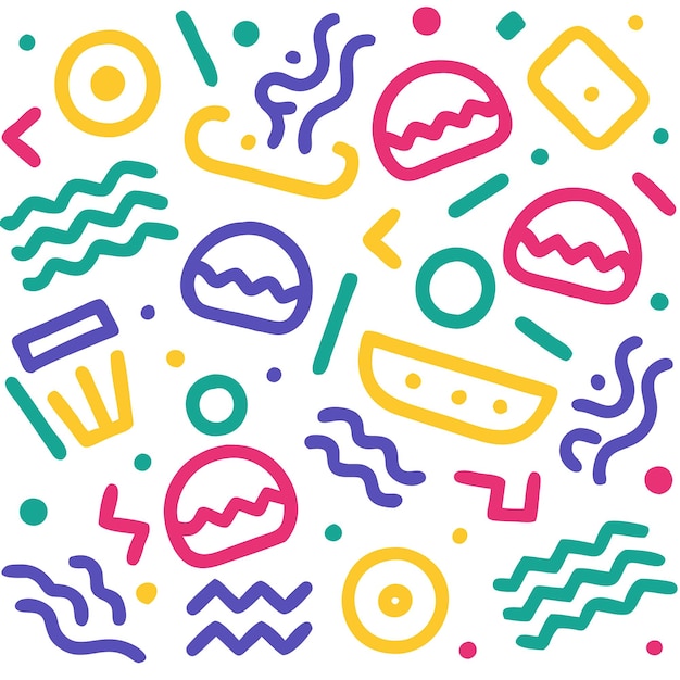 Abstract colorful pattern with geometric shapes and wavy lines