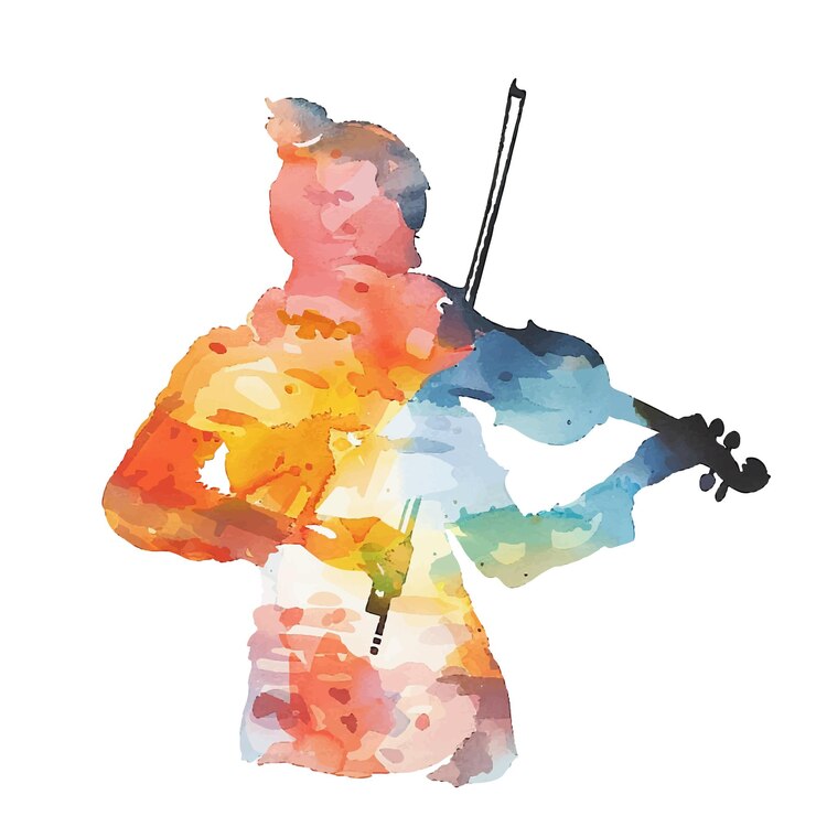 Vector abstract colour silhouette of violinist vector illustration in watercolour style