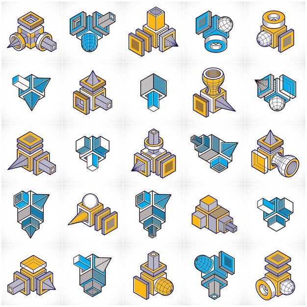 Abstract constructions vector set, dimensional designs collection.
