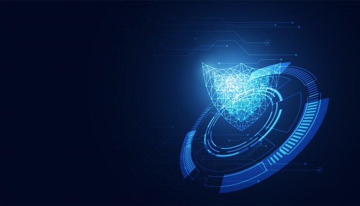 Vector abstract cyber security with shield blue circle technology