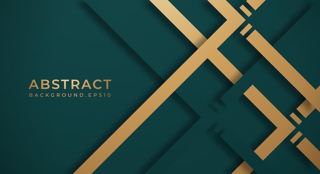 Abstract Dark Green Background with Gold and Green Lines Paper Cut Style Textured for Layout Poster